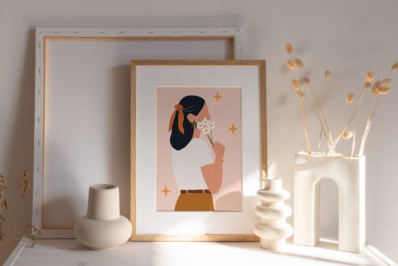 Boho Abstract Woman Flowers Art Print Essentials