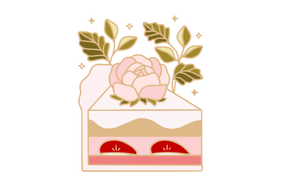 Cute Clipart: Strawberry Cake and Rose Floral Illustrations