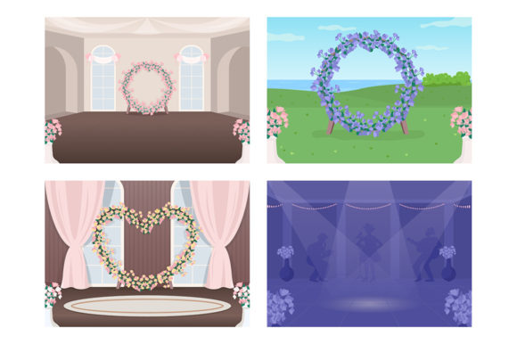 Decorated Wedding Venue Vector Illustration Set