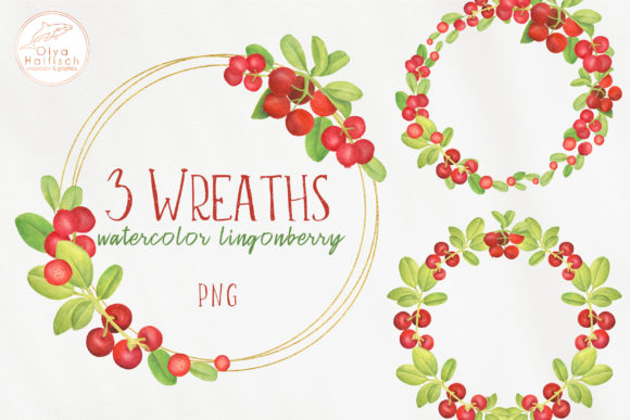 Handcrafted Watercolor Lingonberry Wreath Frames