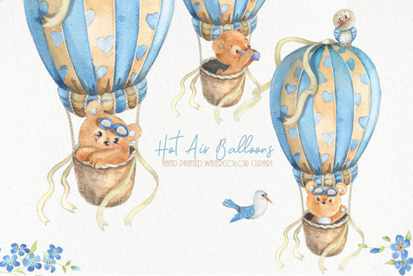The Gentle Magic of Hot Air Balloons Clipart Cute Watercolor