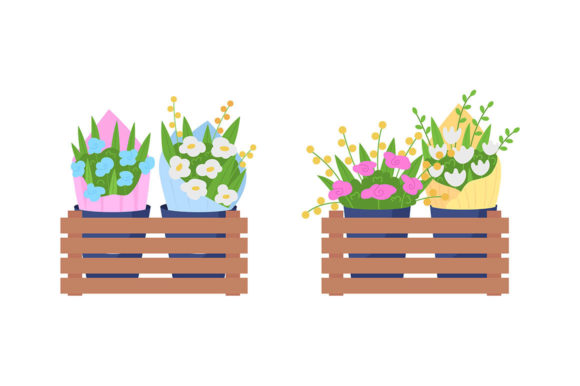 The Practical Appeal of Bouquets on Shelves Flat Color Object