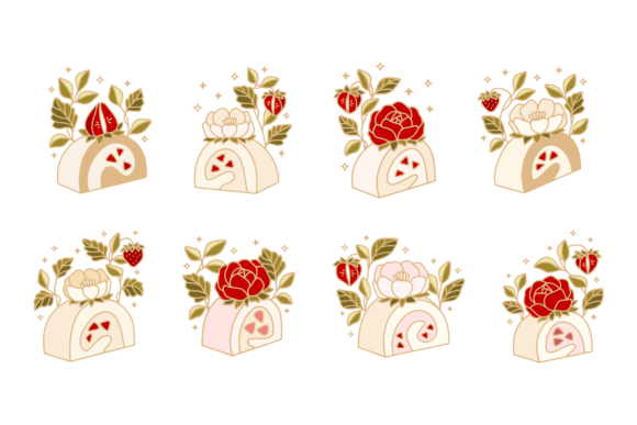 The Strawberry Flower Roll Cake Clip Art Set: Your Versatile Design Toolkit