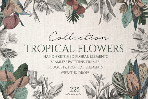 Tropical Flowers Collection: A Pencil-Sketched Design Toolkit