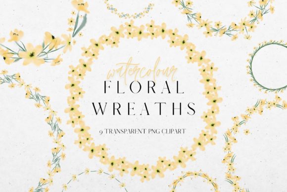Yellow Watercolour Flower Wreath Clipart for Creative Projects
